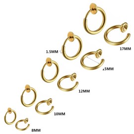 Bo Win 5 Pairs Stainless Steel Gold Clip On Earrings Hoops for Men Women Boys Girls, Non Pierced Earrings Gold Earrings Men Women Ear Cuff Earrings Ear Clip Small Gold Clip On Hoop Earrings Men Women