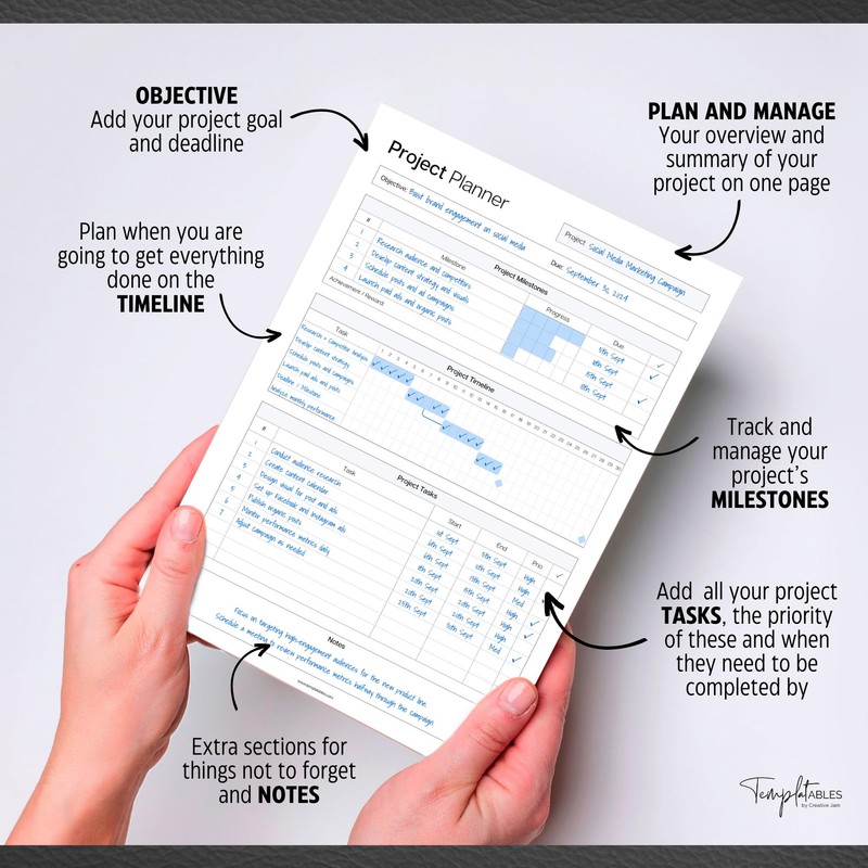 Project Planner Notepad - Project Management Organizer Desk Pad -