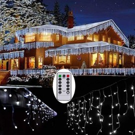 Icicle Lights Outdoor St. Patrick's Day Decor Lights Dripping Ice Cycle String Light Battery Powered 9.8ft Window Curtain Light Garland Twinkle Light for Outside Easter Wedding Holiday Decor(White)