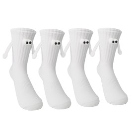 2Pair Funny socks,Magnetic Holding Hands Socks,Hand holding socks Gifts for Couple, Boyfriend, Best Friends (WHITE)