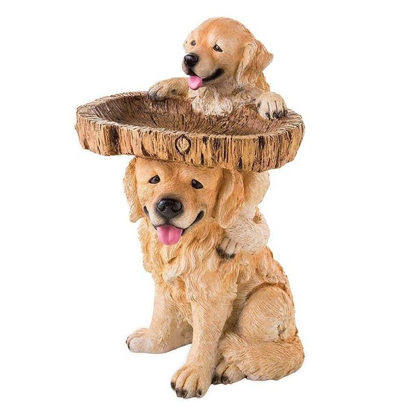 NOENNULL 7 Bird Bath for Outside, Two Playful Golden Retriever