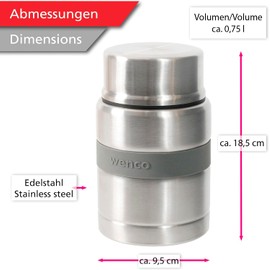 wenco Stainless Steel Lunch Pot 750 ml with Spoon, Thermal Container for Food - Ideal Warming Box for Children and Adults, To-Go Soup Container for Lunch on the Go