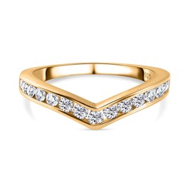 TJC Moissanite Wishbone Ring In 18ct Yellow Gold Plated 925 Sterling Silver for Women Size L Channel Setting