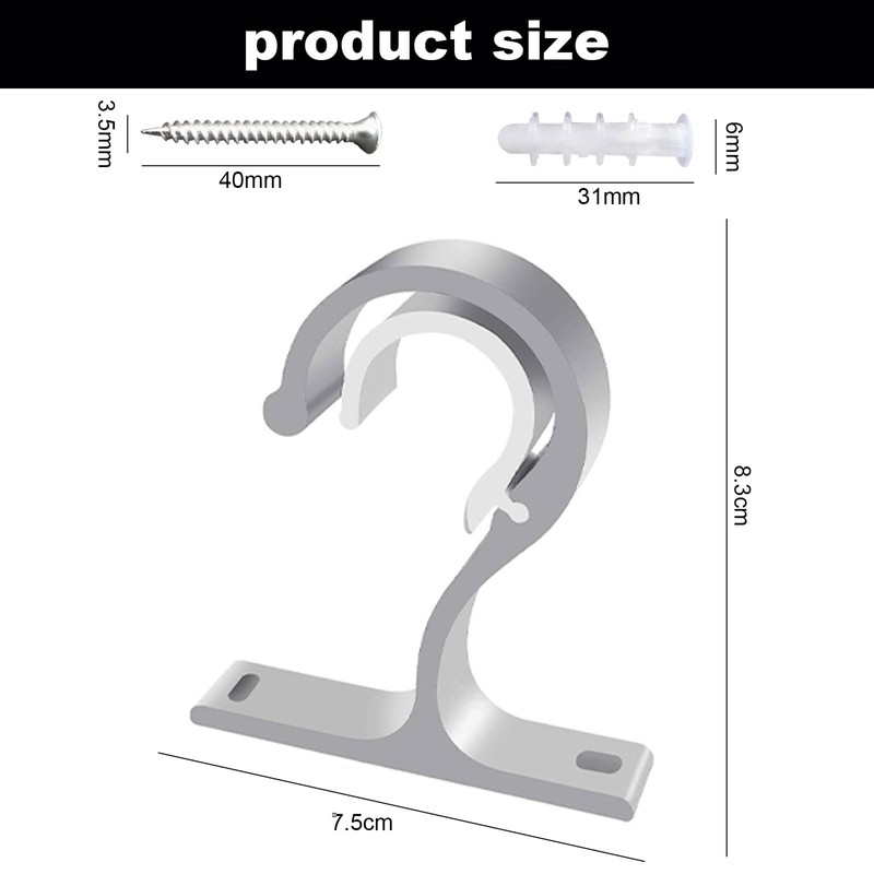 sjjjs 2 Piece Curtain Pole Bracket Set 28mm Diameter Aluminum