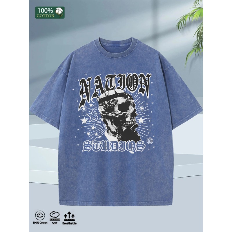 2025 Summer Mens Oversized Tee 100 Cotton Washed Soft Crew
