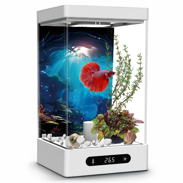 Betta Fish Tank, Smart Automatic Heating, Easy Water Change Valve,