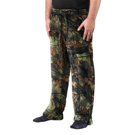 TrailCrest by Treel Men's Open Bottom Sleep & Lounge Plush Coral Fleece Pajama Pants, XL, Camo