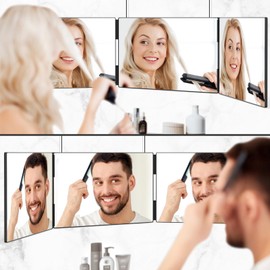 OLIBUY 3 Way Mirror for Hair Cutting, Tri-fold Mirror for Shaver and Makeup, Height Adjustable with Two Hold Nails Self Haircut Mirror can as a Gift for Men or Women
