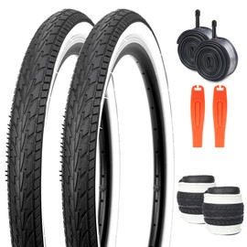 20 x 1.75 Inch Bike Tire 2 Pack Bicycle White Wall Side Tires Folding Bead Tyre with 2 PCS Inner Tubes Compatible with 20" Kids Bike, Folding Bike, Tricycles