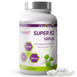 Super K2 – 1200µg Vitamin K2 (Natural Menaq Uinon MK-4 MK-7) > 99% all Transformations – 120 Capsules – High Dose – Premium Quality – Made in Germany