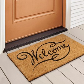 LuxUrux Welcome Mats Outdoor Coco Coir Doormat, with Heavy-Duty PVC Backing - Natural - Perfect Color/Sizing for Outdoor/Indoor uses. (17 x 30 inch, Welcome Khaki)
