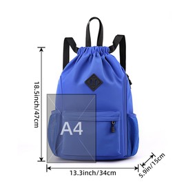 Valleycomfortable - Mochila impermeable con cordón para hombres y mujeres, bolsa de gimnasio deportiva con bolsillo lateral, Azul