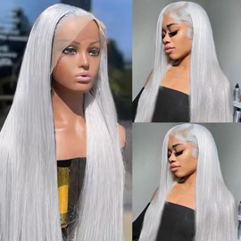 Lace Front Wigs Human Hair 180% Density 13x4 Frontal Wigs Human Hair for Black Women Silver Grey Glueless HD Lace Front Wigs Human Hair Pre Plucked with Baby Hair for Women 18inch