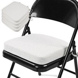 SINOSSO Thickened 2" Memory Foam Folding Chair Cushions 4 Pack, Square Pads with Ties for Kitchen Chairs, Indoor Non-Slip Dining Chair Seat Cushions (4 Pcs, Beige-Gray)