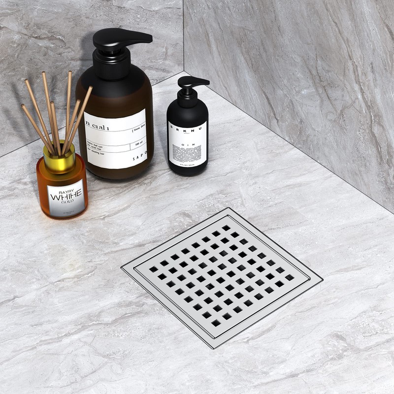 NIREU 6 Inch Square Shower Floor Drain with Removable Cover