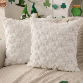 DFXSZ St Patricks Day Pillow Covers 18x18 inch Set of 2 St Patricks Day Decorations Cream White Shamrock Soft Plush Faux Fur Jacquard Throw Pillows for Sofa Holiday Festivals Home Decor PTK021B18