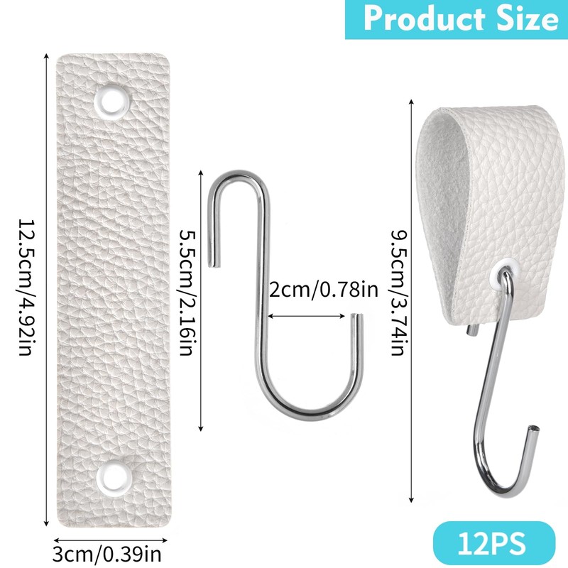 XHTXHT Pack of 12 S Hooks with Leather Loop, Brown