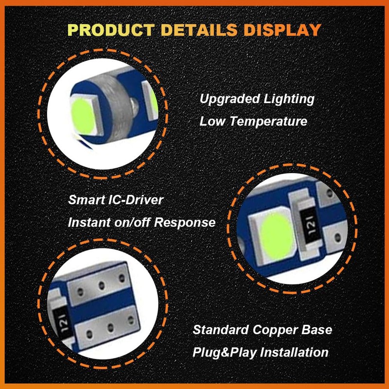 HEVLE 12PCS T5 LED Bulb, led dash light bulbs, 3030