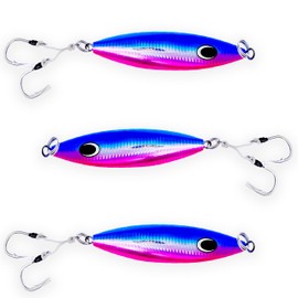 250g NM Slow Fall Jig - Blue Pink, 3 Pieces, Saltwater Jigging Lures, Slow Pitch Jig for Tuna Fishing, Deep Sea & Offshore Jigs