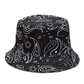 Quanhaigou Bucket Hat for Men Women,Packable Reversible Printed Sun Hats,Fisherman Outdoor Summer Travel Hiking Beach Caps, Paisley White Black, One Size