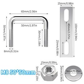 U Bolts M8 U Bolt Stainless Steel U U-Bolt with Nut Frame Plate Washer 50mm Inner Width for Pipe Fixing 2pcs M8 50x50mm