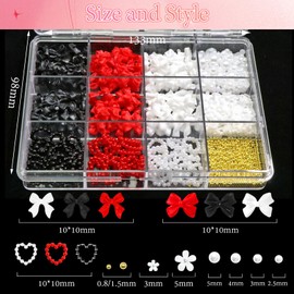 BELICEY 3D Bow Nail Charms Valentine's Day Red Black White Acrylic Heart Flower Charms for Nails Flatback Nail Pearls Gold Caviar Beads Nail Gems Rhinestones Nail Art Charms for DIY Nail Art Design
