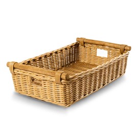 The Basket Lady Low Pole Handle Wicker Storage Basket, Large, 19.5 in L x 12.5 in W x 6 in H, Sandstone