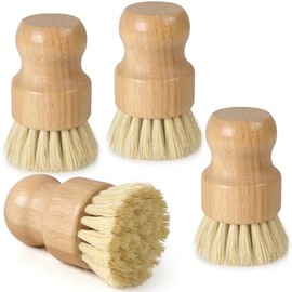 Bamboo Dish Brush, Natural Scrub Brush, 4 Pack Set | Wooden Dish Scrubber | Eco-Friendly Handle | Durable Sisal Bristles | For Dishes, Pots & Vegetabl