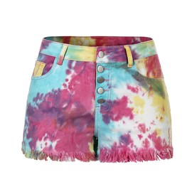 THUNDER STAR Ripped Jean Shorts for Women Mid Rise Frayed Raw Hem Stretchy Denim Shorts TD-SB Pink XL