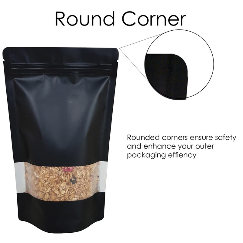 Rightpak Window Black Matt Stand Up Pouches with Resealable Zipper