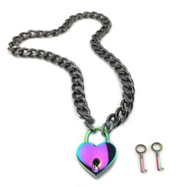 Succuba Padlock Necklace Chain Collar Choker with Two Keys and Box for Women, Men and Pet, Metal