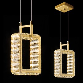 zhllmq Kitchen Island Mini Light Fixture Modern Led Crystal Pendant Light Gold Rectangle Chandelier for Dining Room Living Room Kitchen Bedroom Bar（1-Pack）