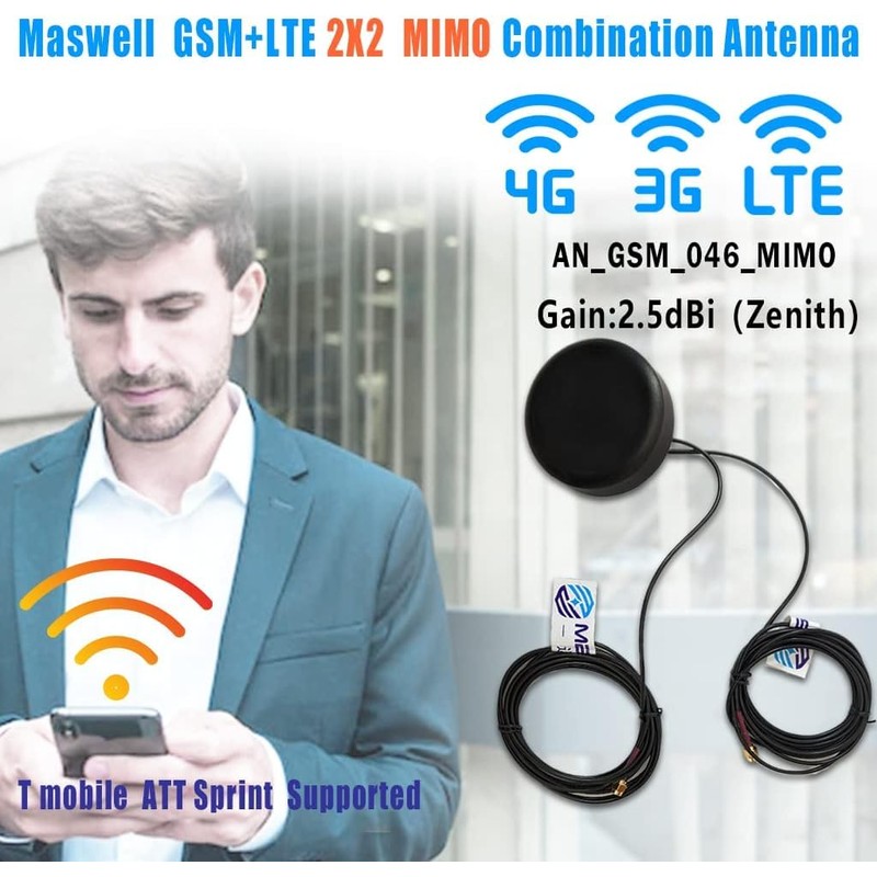 Maswell GSM-046: Cellular 2X2 MIMO Antenna 4G Outdoor, 700-2700MHz 3G