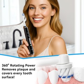 SEAGO Soft Round Electric Toothbrushes with 8 Spin Brush Heads, 5 Cleaning Modes, Rechargeable Sonic Toothbrush with Timer and Travel Case for Adults and Kids(SG-2607-Black