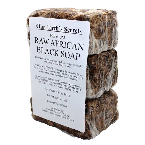 Our Earth's Secrets Premium Natural Raw African Black Soap, 3 Pound