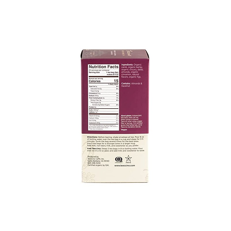 Teeccino Snickerdoodle Herbal Tea - Dessert Beverage That’s Prebiotic, Caffeine-Free
