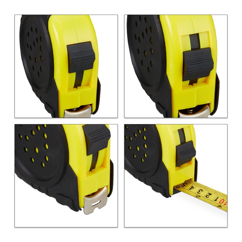 Relaxdays Tape Measure; Retractable Pro Measuring Tool, 10 m, cm