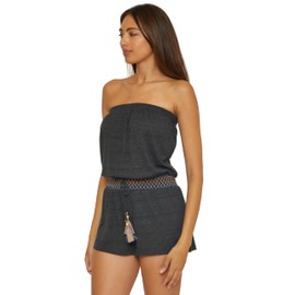 Soluna Swim Sunshine - Women's Romper, Casual, Off Shoulder, Beach Cover Ups for Women, Charcoal (A), Small