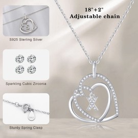 Infinity Heart Necklaces for Women, S925 Sterling Silver Initial Necklace Womens Jewelry Mothers Day Gifts Girls Valentines Gifts for Her Christmas Birthday Gifts for Women Mom Wife Girlfriend, Sterling Silver, Cubic Zirconia