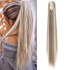 Fashion Ponytail Hair Extension Claw Curly Wavy Straight Clip in ponytail Hairpiece One Piece fake hair Ponytails for Women 26” Straight Sandy blonde & bleach blonde