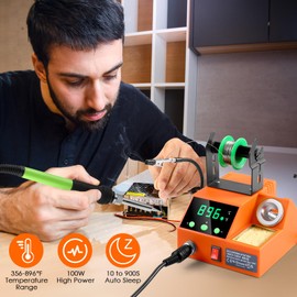 Crtsweker Soldering Station, 100W Digital Display Soldering Iron Station Kit with 2 Helping Hands, 356°F - 896°F, Auto Sleep, °C/°F Conversion, Solder Wire, Tips, Stand, Pump, Tweezers, Tip Cleaner, Orange