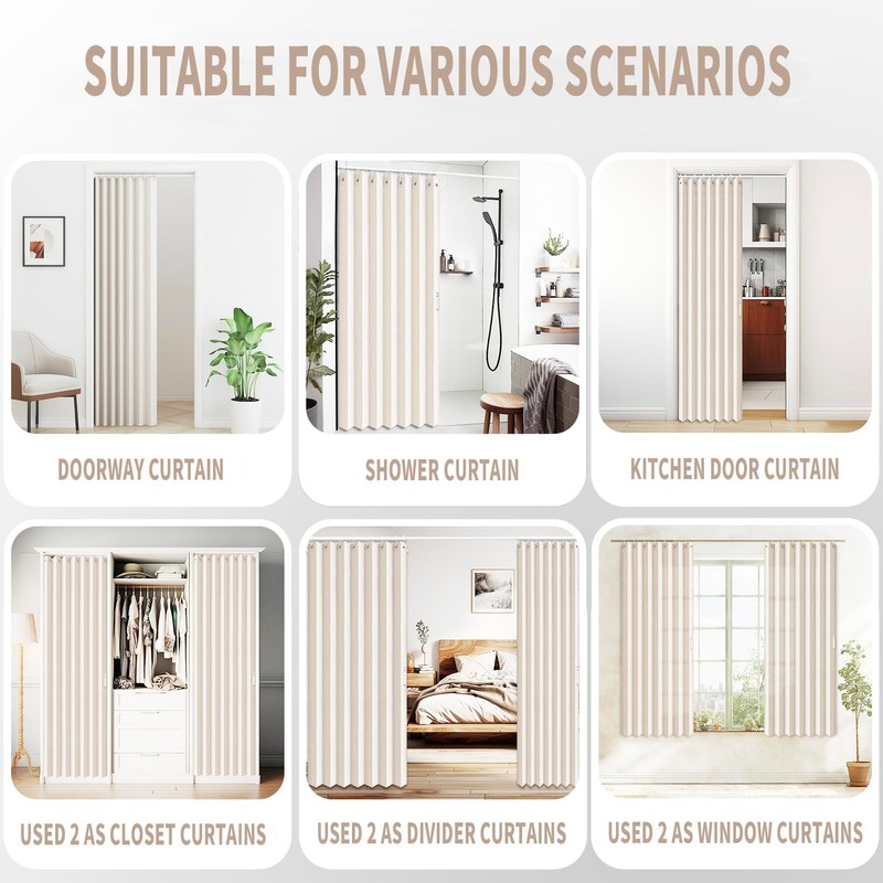 Vatge Closet Curtains, Accordion Style Door Curtains for Doorways, Pleated