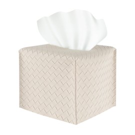 Sibba Tissue Box Cover Square Facial Tissue Holder PU Leather Tissue Case Hand Towel Organizer Tissue Dispenser Beige Braid Storage Bag for Bathroom Vanity Countertop Tabletop Car Dresser