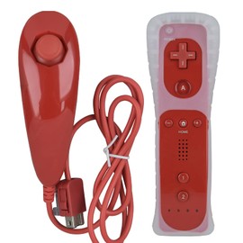 MOVHEIYL Replacement Remote Controller for Wii & Wii U, Built-in 2 in 1 Motion Plus with Silicon Case and Nunchuck (Red)