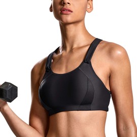 SYROKAN Women's Sports Bra Front Adjustable Padded Wirefree Racerback High Impact Running Black_New 38C