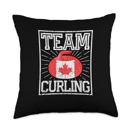 Curler Ice Stone Gifts Curling Winter Sports Gear Stone Canadian Flag Winter Sports Lover Team Canada Curling Throw Pillow, 18x18, Multicolor