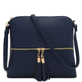 DELUXITY Lightweight Medium Crossbody Bag with Tassel (Navy)