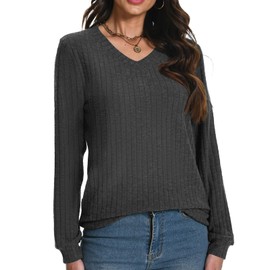 Rolcoassuns Womens Jumpers V Neck Long Sleeve Tops Ladies Casual Lightweight Tunic Sweaters Fashion Clothes Darkgray