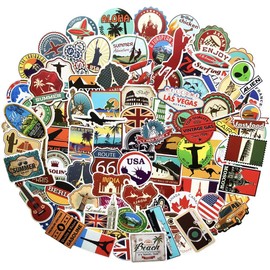 Pack of 100 Travel Map City Stickers, Waterproof World Tourism Landmarks Stickers for Adults, Teenagers, Attractions Building Cityscape, Vintage Decals for Laptop, Luggage