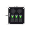 Garfour Green 3 Gang Boat Switch Panel DC 12V/24V with